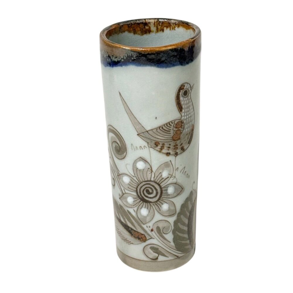 Ken Edwards Mexican Folk Art Palomar Pottery Studio Bird Butterfly Flowers 7"